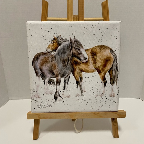 Hannah Dale Other - Watercolor Horses Canvas Art - Brown & Gray 8“ x 8“. horse painting, horse decor